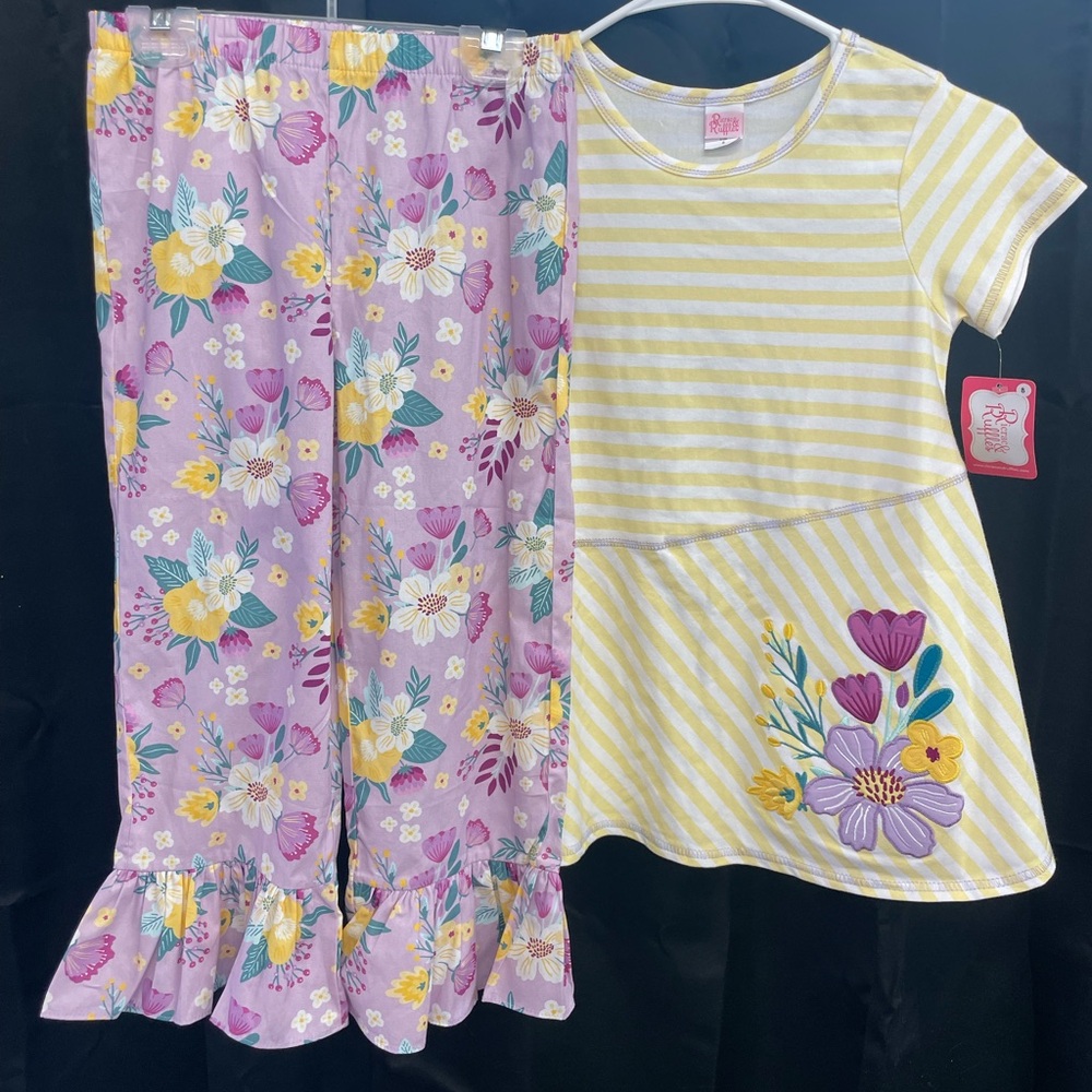 Floral Kids Matching Set - Yellow and Purple Ricrac & Ruffles new with tag